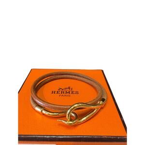 Hermes Large Gold Hook Brown Leather Bracelet*Box not included*COA included